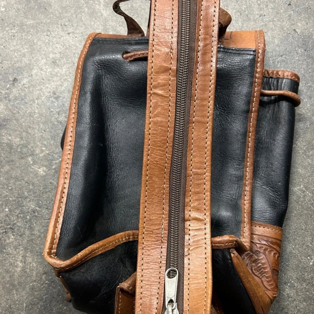 Force Ten West Mini Backpack Womens Brown Black Hand Tooled Leather Western Boho